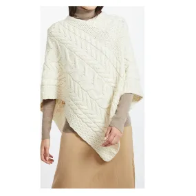 Aran Super Soft Merino Wool Triangular Poncho Classic Aran Colour One Size