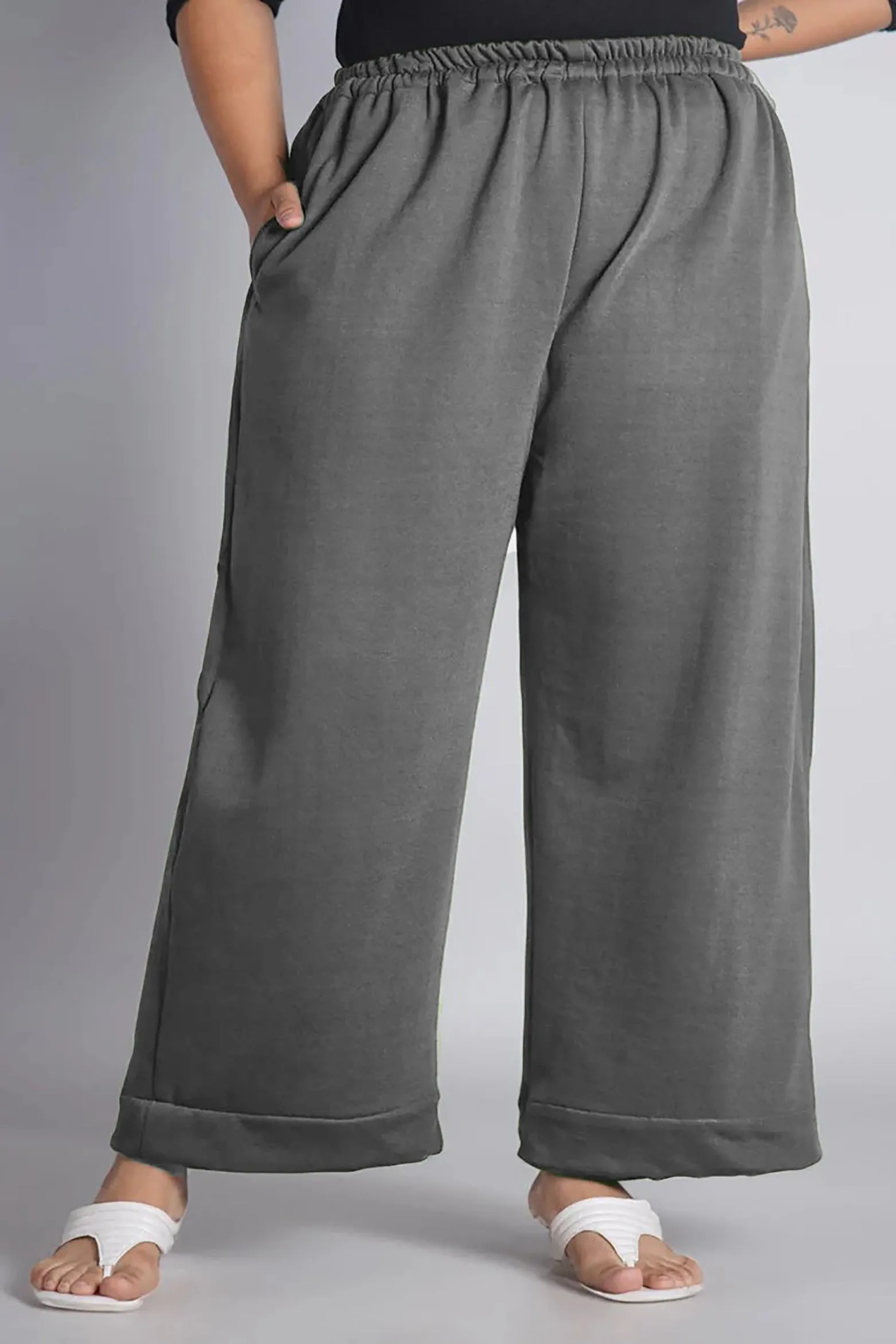 Grey Fleece Palazzo