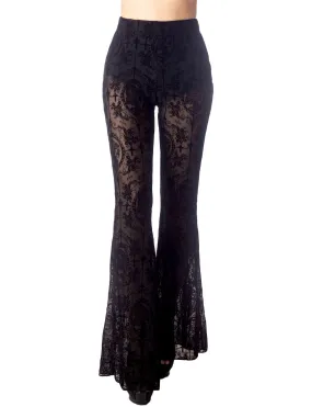 iB-iP Women's Eyelet Lace Crochet Transparent Slim Fit And Flare Wide Leg Trouser