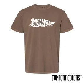 New! Sigma Chi Comfort Colors Brown Pennant Short Sleeve Tee