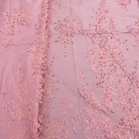 Pink Floral & Pearl Shimmer Embroidery Net Fabric