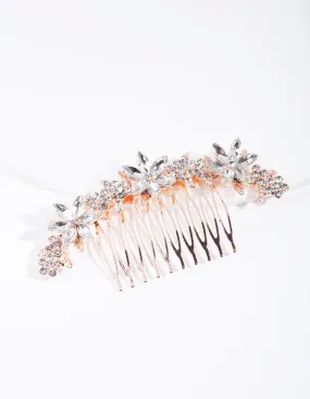 Rose Gold Diamante Flower Comb