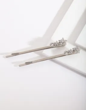 Silver Cubic Zirconia Mini Flower Hair Slide Pack